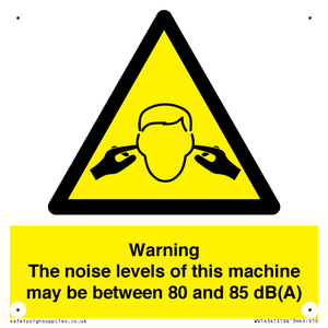 Warning Noise Levels of machine between 80-85 dB